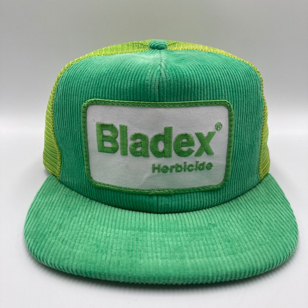 Vintage Bladex Herbicide Corduroy Trucker Hat‎ Green Mesh Snapback